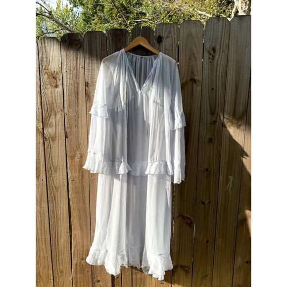 Powder Blue Romantic Boho Sheer Ruffle Maxi Dress - Picture 2 of 9